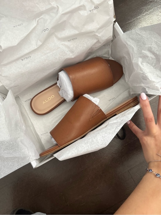 Aldo Shoes - ALDO Brown Leather-Look Slide Mules